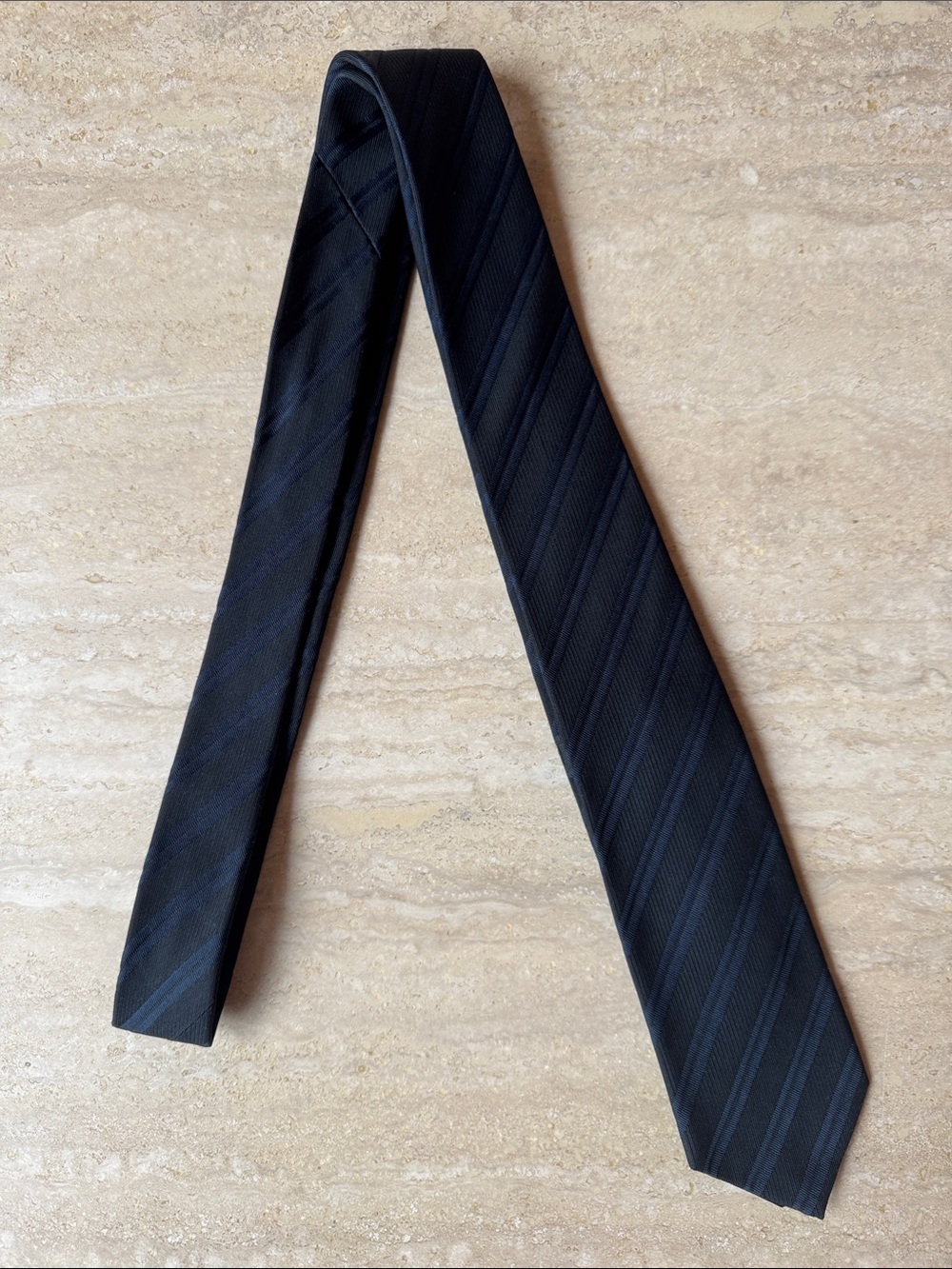 Theory Black and Navy Diagonal Stripe Tie